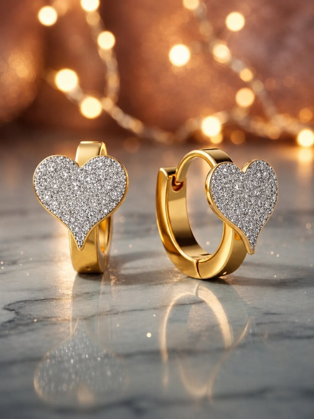 18K Gold Plated Stainless Steel Textured Heart Huggie Earrings Romantic Gift